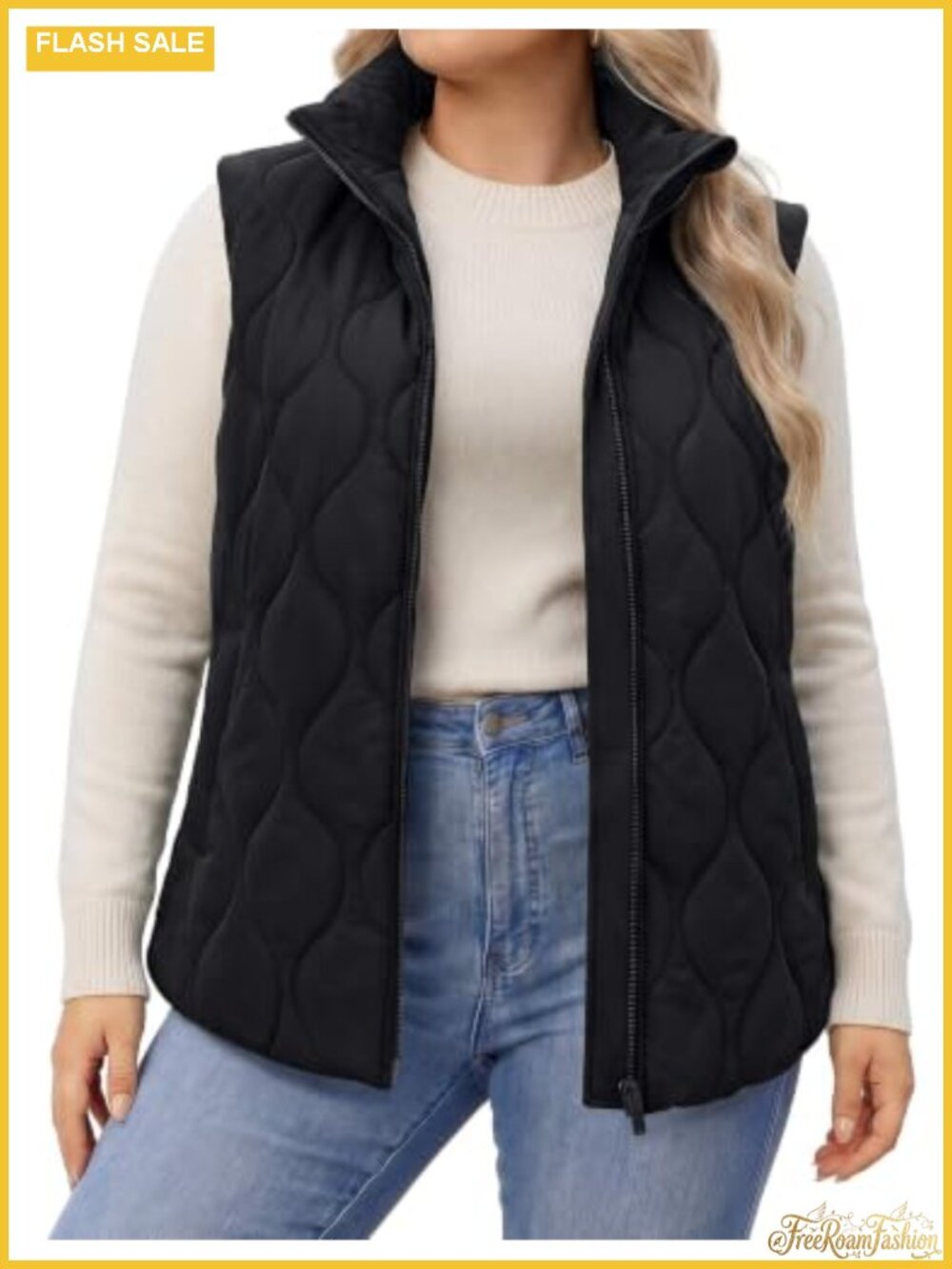 Plus Size Quilted Puffer Vest Sleeveless Zip-Up with Pockets